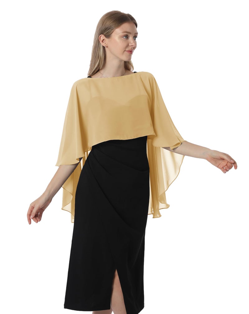 Hotshawl كابليت هوتشول للنساء شيفون كاب شالات ولفات لفستان المساء أغطية زفاف (ذهبي) - Image 3